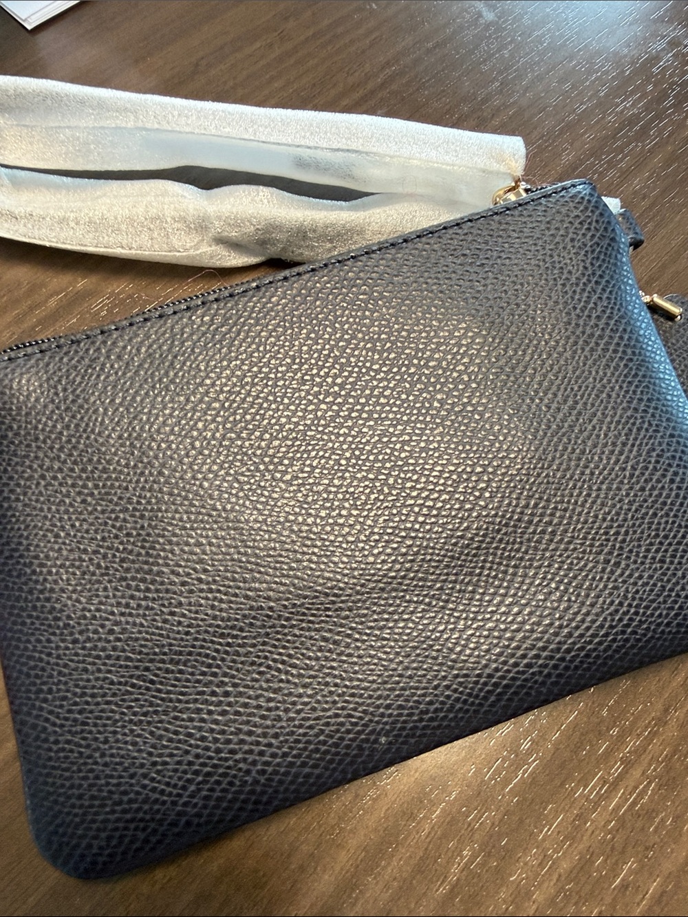 Coach Navy Pebbled Leather Coin Wristlet with Gold Logo - Picture 3 of 4